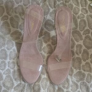 Fashion Nova Blush Pink Slide Sandals with Clear Straps